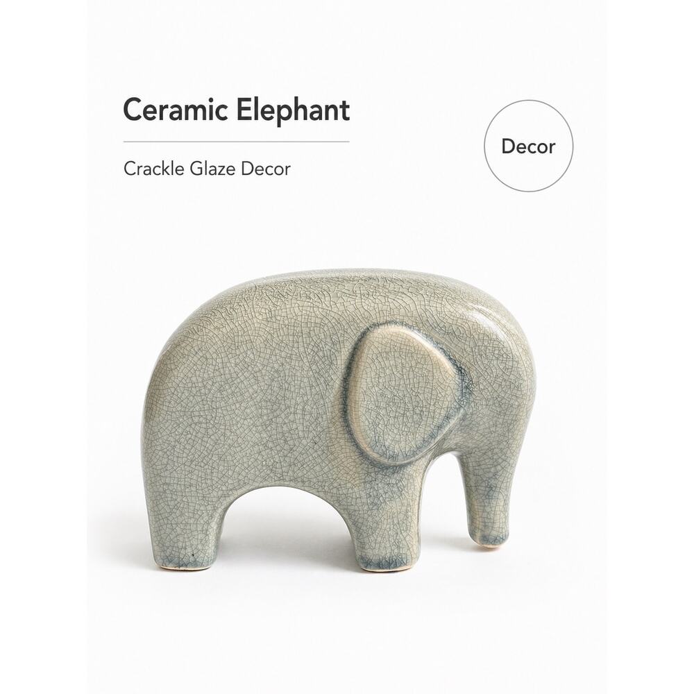 Ceramic Elephant Figurine Gray Crackle Glaze Statue Home Shelf Decor